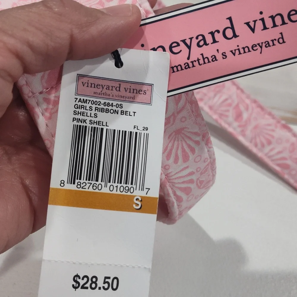 Vineyard Vines Girls Ribbon Belt Pink Shells with D-Ring